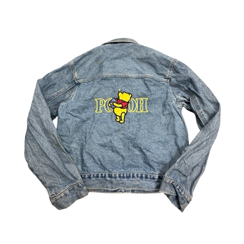 Pooh Denim Jacket Womens Medium Blue Disney Winnie the Pooh Trucker Embroidered